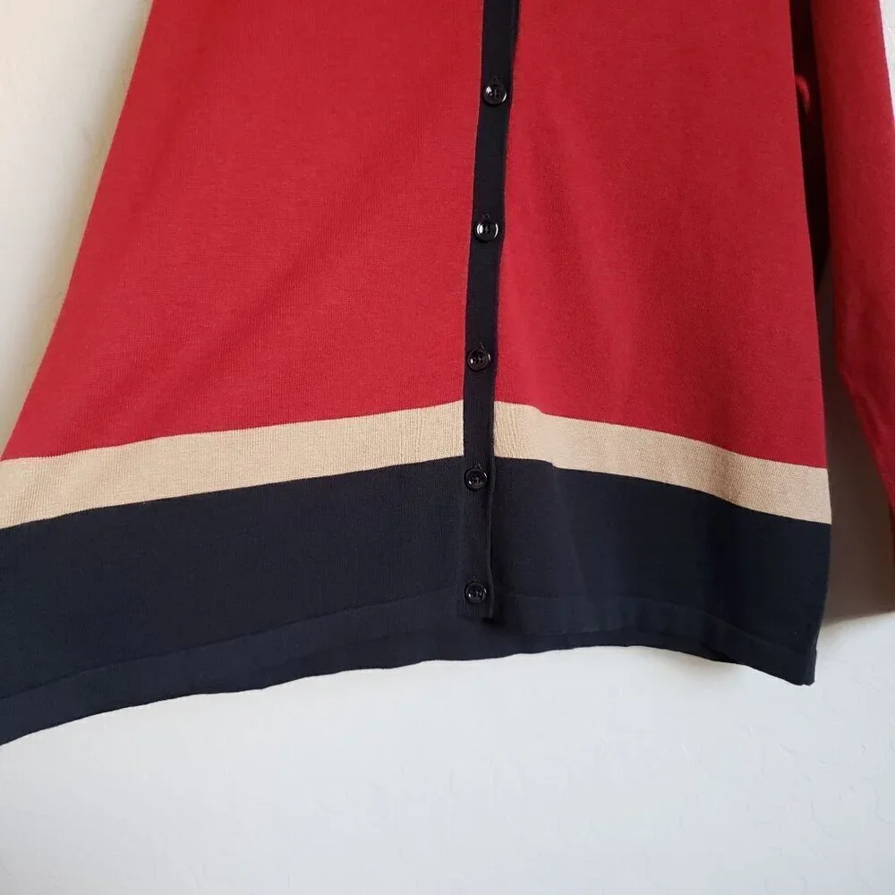 Talbots V-Neck Button Front Colorblock Cardigan Sweater Burgundy Women's 2X Plus